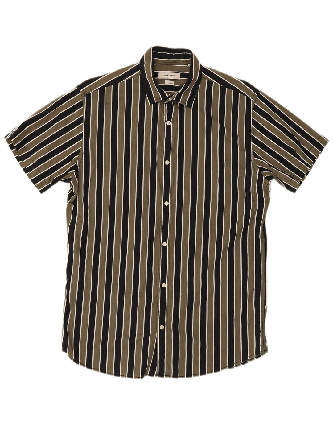 Мужская рубашка стандартного кроя с короткими рукавами Jack & Jones в зеленую полоску среднего размера