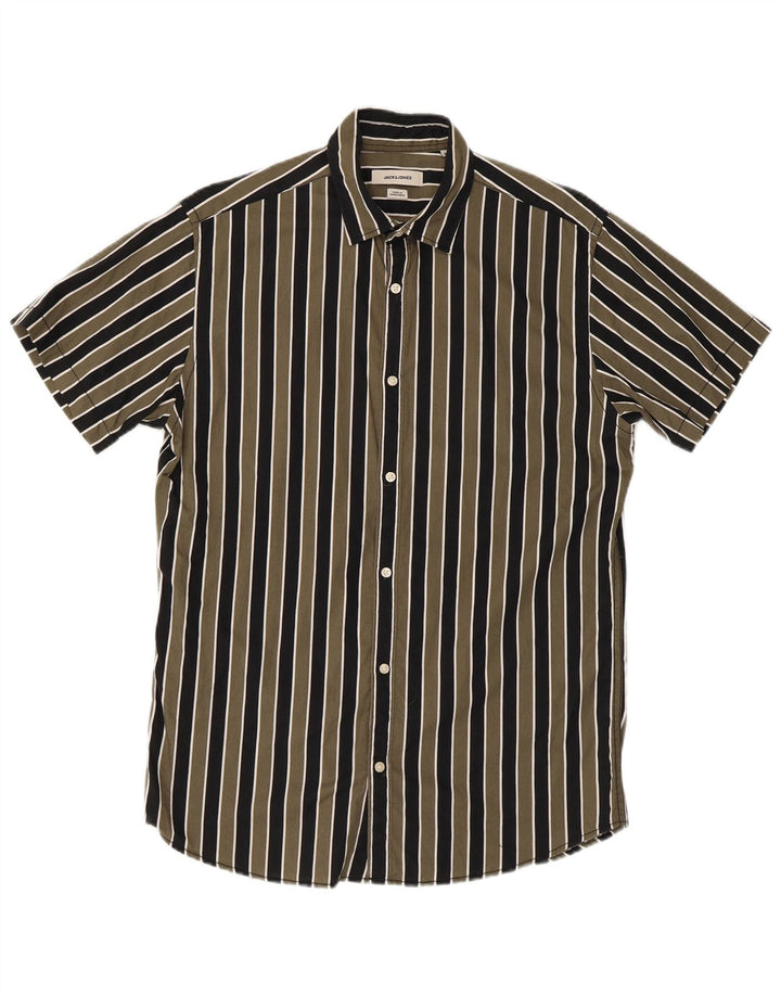 Мужская рубашка стандартного кроя с короткими рукавами Jack & Jones в зеленую полоску среднего размера
