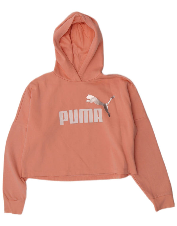 Укороченный джемпер с капюшоном и рисунком Puma для девочек 13–14 лет, розовый хлопок