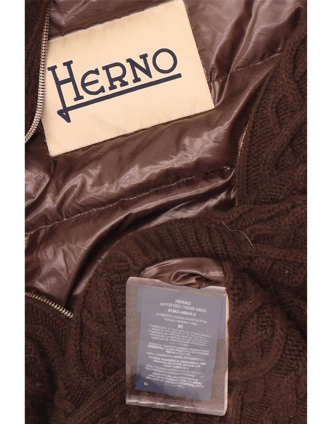 Herno Womens Knit 3/4 Sleeve Padded Jacket EU 40 Medium Brown Wool