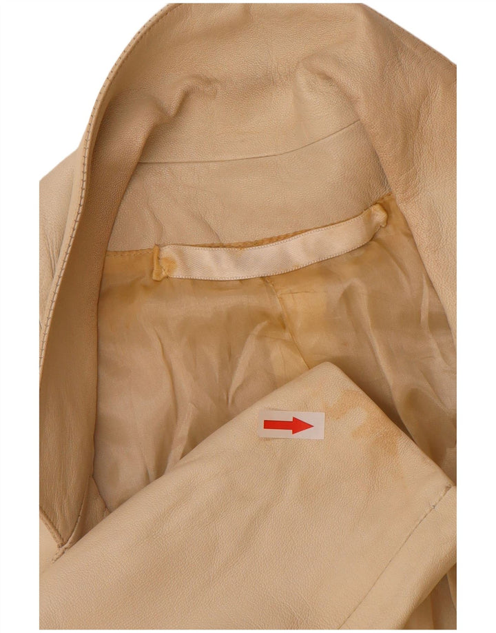 Винтажный женский двубортный кожаный пиджак (Великобритания) 12, средний бежевый