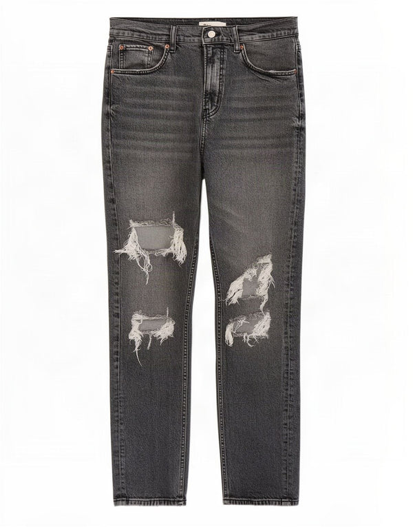 Женские потертые прямые джинсы Zara EU 40 Medium W30 L31 Серый хлопок