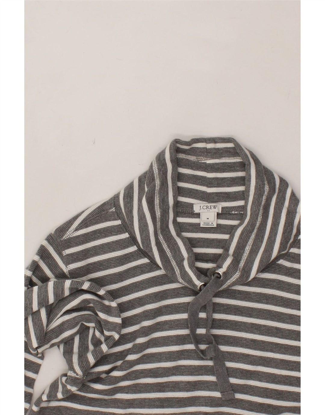 J. CREW Womens Roll Neck Sweatshirt Jumper UK 14 Medium Grey Striped Vintage J. Crew and Second-Hand J. Crew from Messina Hembry 