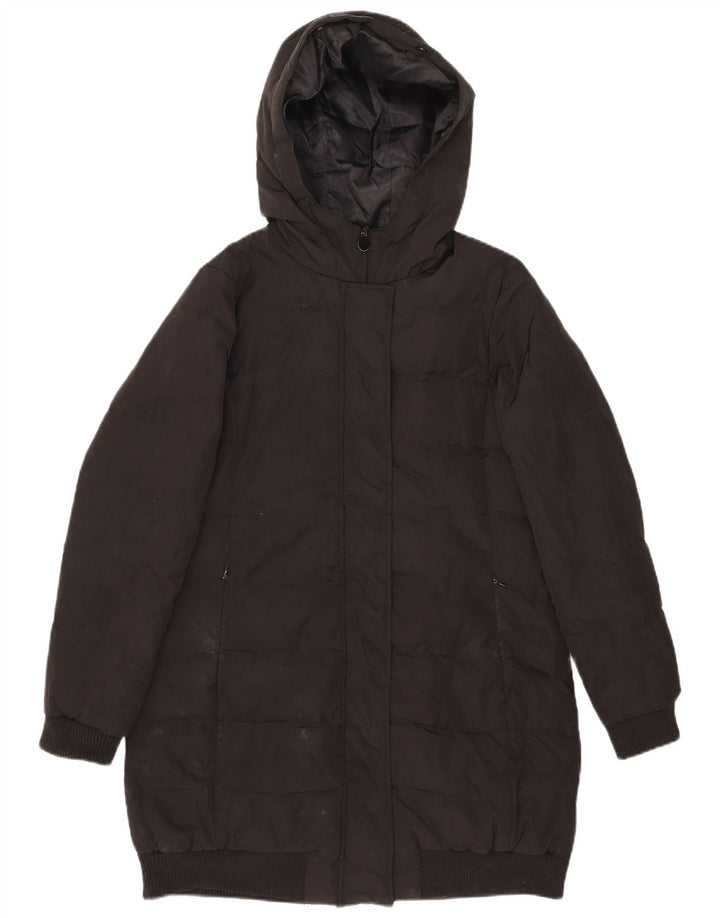 Женское стеганое пальто с капюшоном Zara UK 18 XL, черный полиэстер