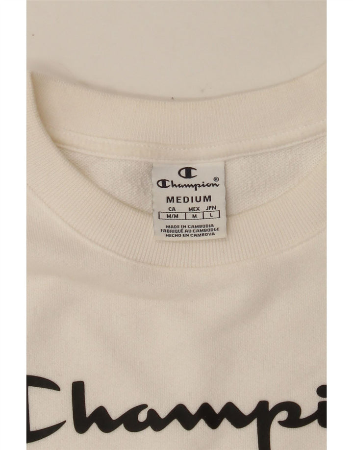 CHAMPION Womens Graphic Sweatshirt Jumper UK 14 Medium White Vintage Champion and Second-Hand Champion from Messina Hembry 