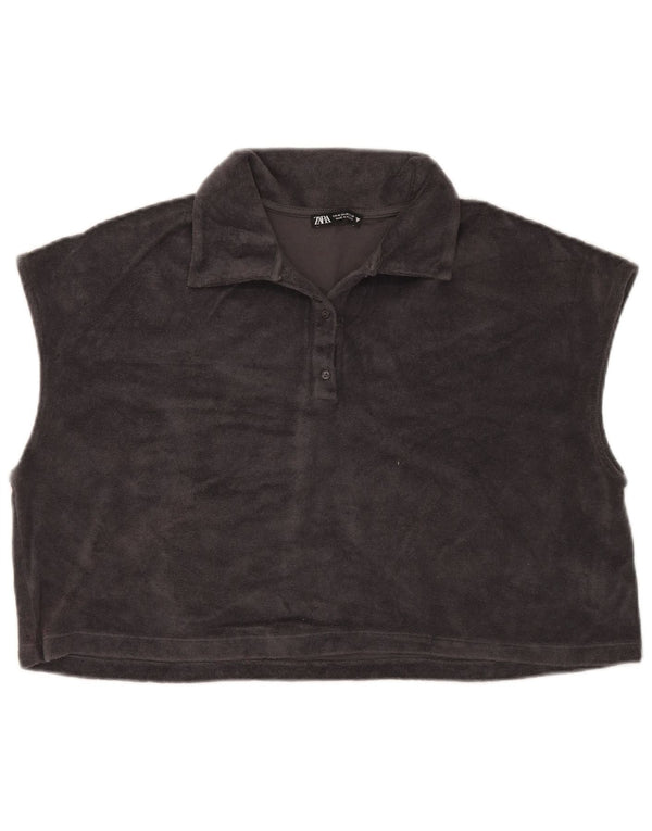 Женский укороченный флисовый джемпер оверсайз с короткими рукавами Zara UK 14, средний серый цвет