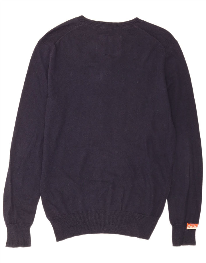 Мужской джемпер с v-образным вырезом Superdry, средний темно-синий хлопковый свитер