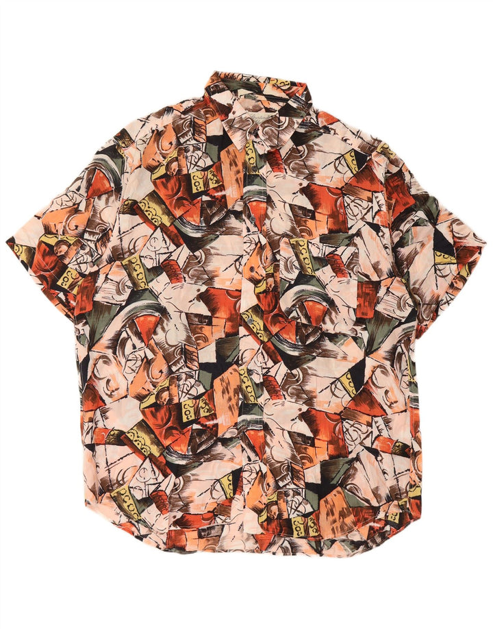 Винтажная мужская рубашка с коротким рукавом с абстрактным узором, большая разноцветная