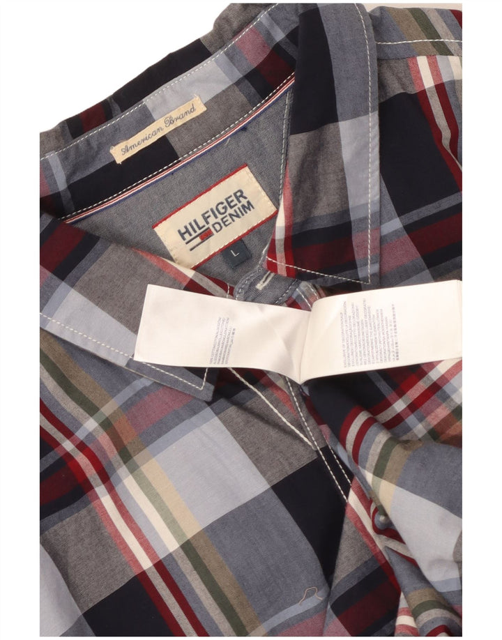 Мужская рубашка Tommy Hilfiger, большая темно-синяя клетка в клетку, хлопок