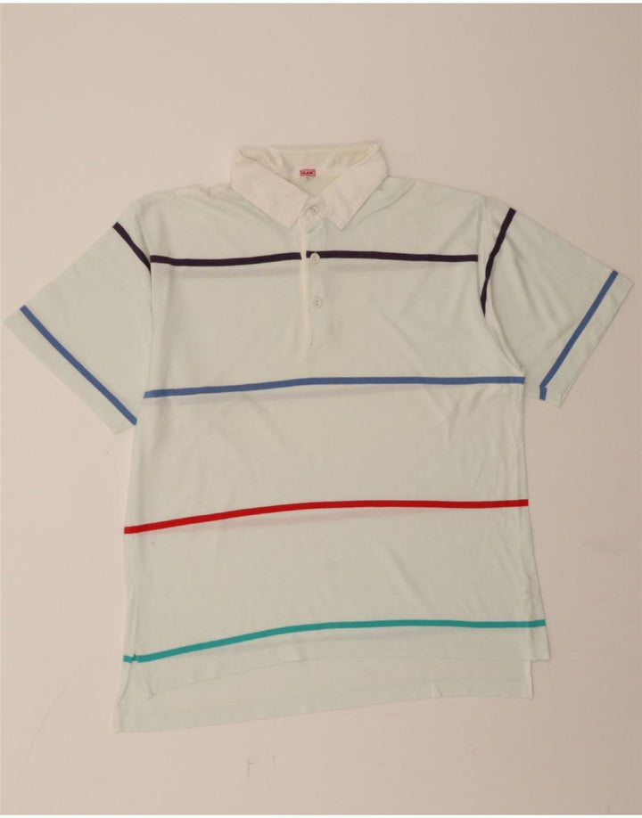 SLAM Mens Polo Shirt XL Blue Striped Cotton Vintage Slam and Second-Hand Slam from Messina Hembry 