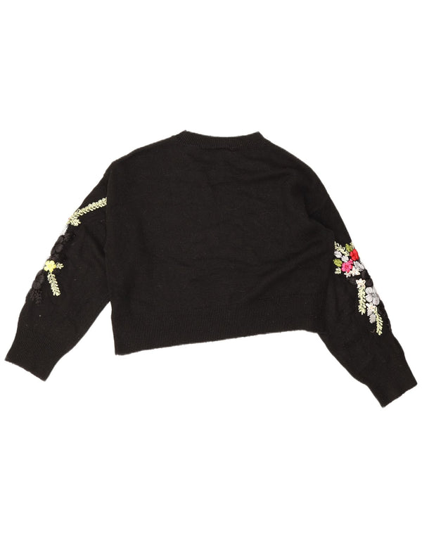 Женский укороченный джемпер с вырезом лодочкой Topshop UK 10, маленький черный с цветочным принтом