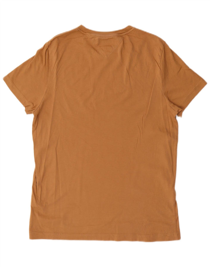 Tommy Hilfiger Мужская приталенная футболка с рисунком Топ среднего размера из хлопка коричневого цвета