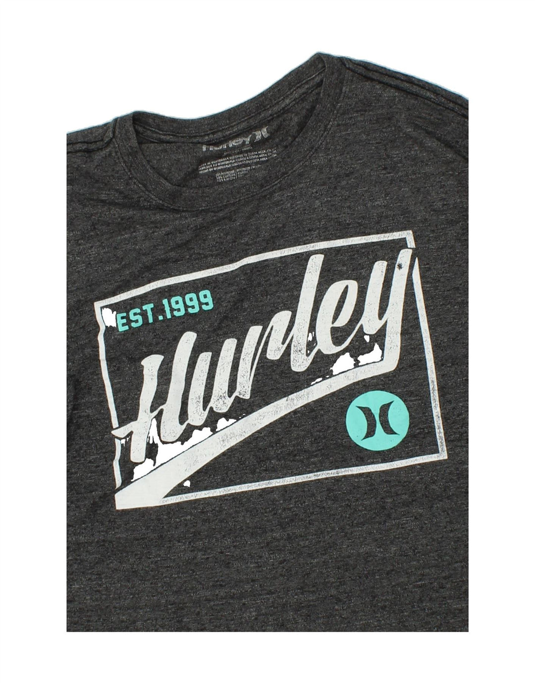 HURLEY Mens Graphic T-Shirt Top Medium Grey Flecked Polyester Vintage Hurley and Second-Hand Hurley from Messina Hembry 