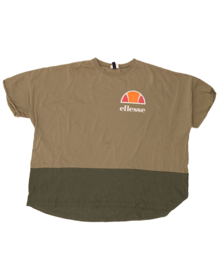 Женская футболка оверсайз с рисунком Ellesse Top UK 12, средний цвет хаки, цветные блоки
