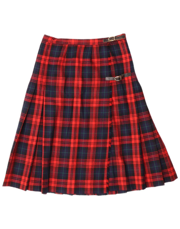 Винтажная женская плиссированная юбка-нож IT 42 Medium W28 Красная клетка из натуральной шерсти