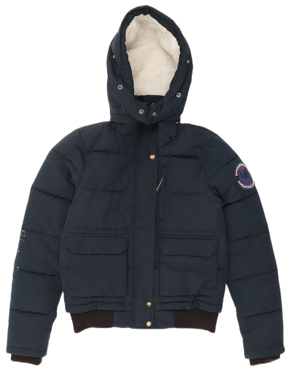 Женская утепленная куртка оверсайз с капюшоном Superdry UK 10, маленькая, темно-синяя
