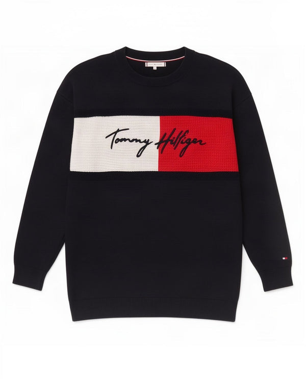 Женское платье-джемпер с рисунком Tommy Hilfiger UK 6 XS Темно-синее с цветными блоками