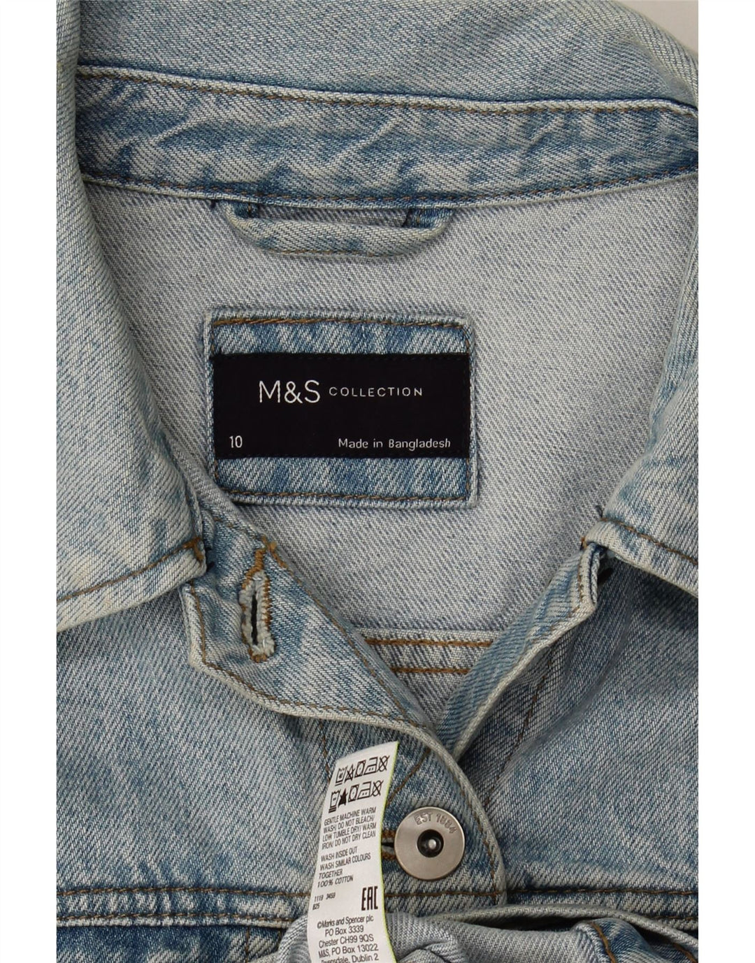 Женская джинсовая куртка Marks & Spencer UK 10, маленькая, синяя, хлопок