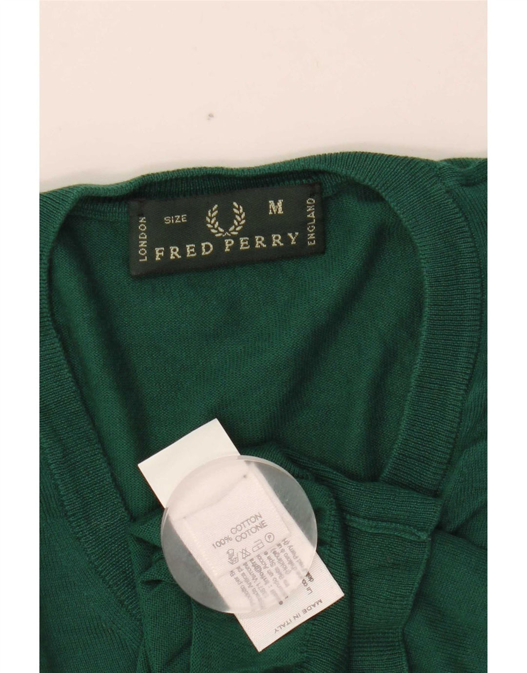 Мужской джемпер с v-образным вырезом Fred Perry, средний зеленый хлопковый свитер
