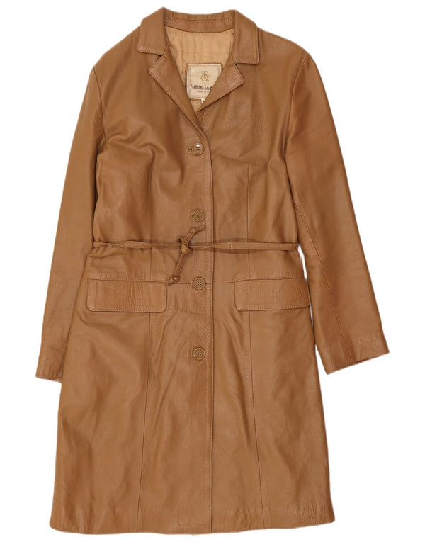 Vintage Womens Leather Coat UK 12 Medium Brown Classic