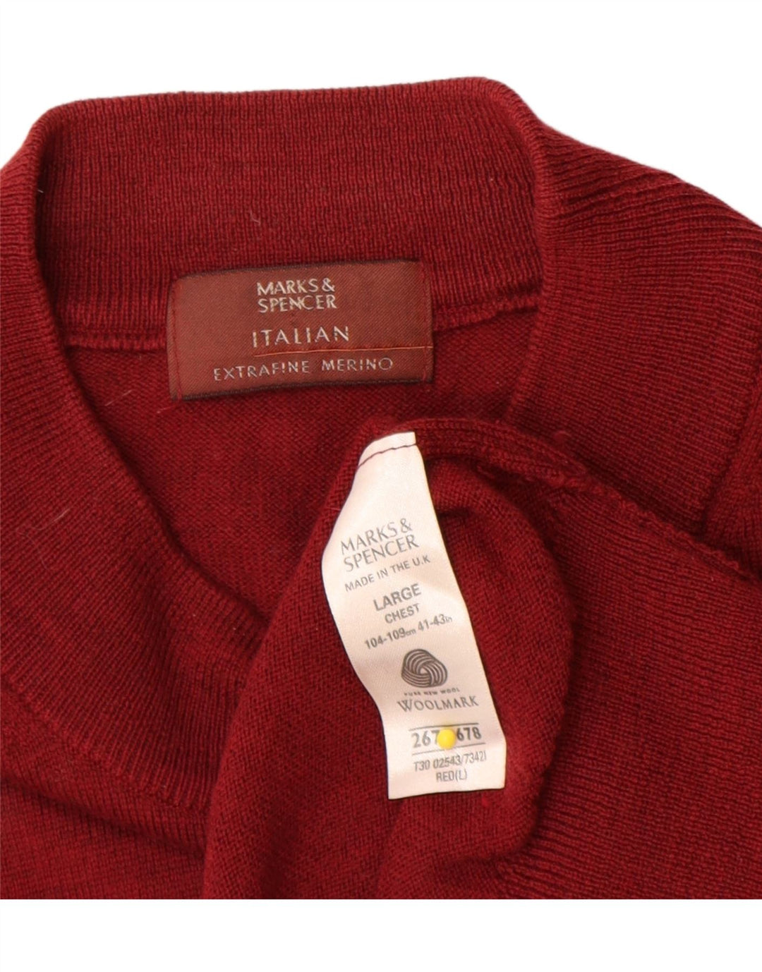 Мужской джемпер с круглым вырезом Marks & Spencer, большой красный из шерсти мериноса