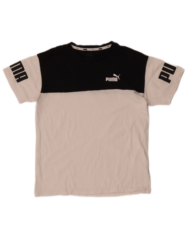 Футболка с рисунком Puma для мальчиков, топ 13–14 лет, белый хлопок с цветными блоками