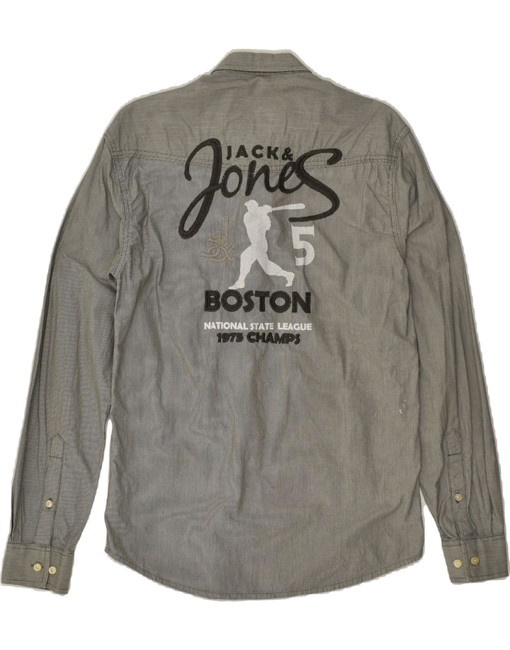 JACK & JONES Mens Graphic Shirt Medium Grey Pinstripe Cotton | Vintage Jack & Jones | Thrift | Second-Hand Jack & Jones | Used Clothing | Messina Hembry 