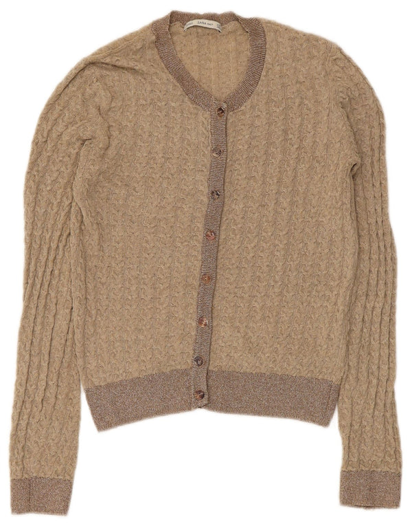 Zara Womens Crop Cardigan Sweater UK 8 Small Beige Polyester