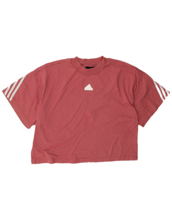 Женская укороченная футболка Adidas UK 16/18, большой розовый хлопок
