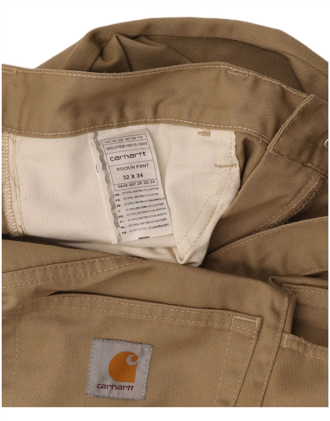 Мужские повседневные брюки CARHARTT Bootcut W32 L34 бежевого цвета из полиэстера