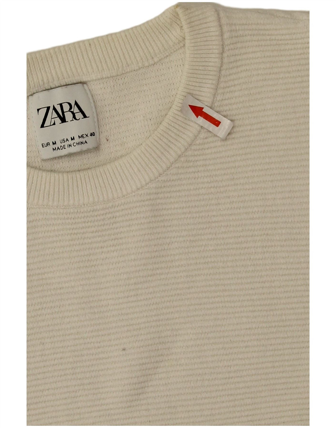 Мужской джемпер с круглым вырезом Zara, средний белый хлопковый свитер