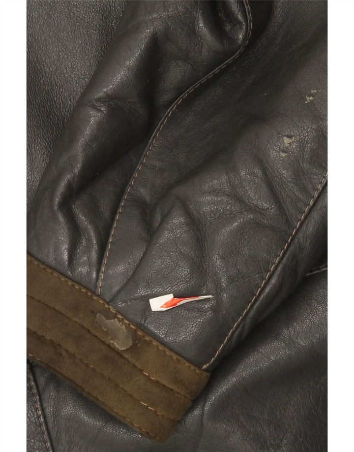 Винтажная женская кожаная куртка IT 44 Средне-серая кожа с цветными блоками