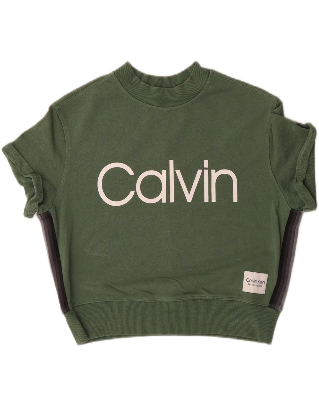 CALVIN KLEIN Womens Crop Graphic Sweatshirt Jumper UK 14 Medium Green Vintage Calvin Klein and Second-Hand Calvin Klein from Messina Hembry 