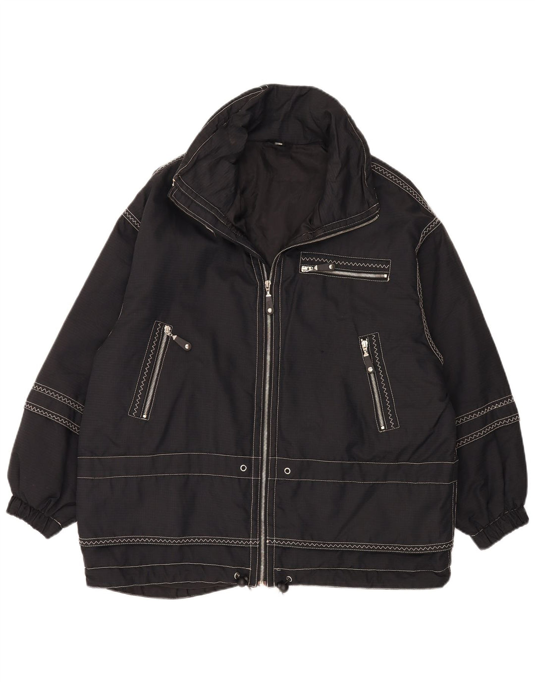 Винтажная женская куртка-ветровка оверсайз IT 44, средний черный полиамид