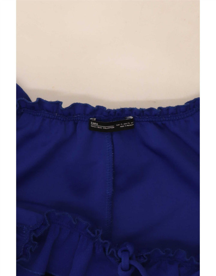 Женское платье с открытыми плечами с рюшами Zara UK 14, большое синее