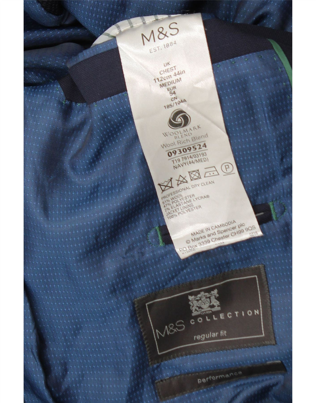 Мужской пиджак стандартного кроя с 2 пуговицами Marks & Spencer UK 44 XL темно-синий