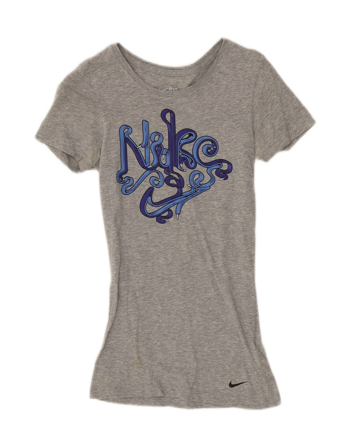 NIKE Womens Slim Fit Graphic T-Shirt Top UK 4 XS Grey Cotton Vintage Nike and Second-Hand Nike from Messina Hembry 