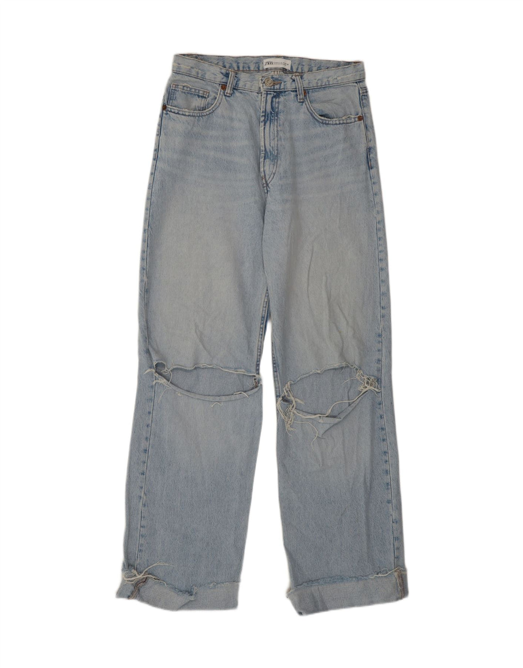 Женские потертые джинсы с высокой талией Zara EU 40, средние W30 L31, синие