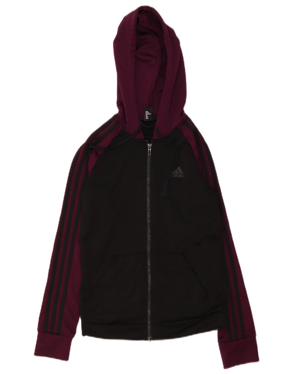 Женский свитер с капюшоном на молнии Adidas UK 4/6 XS, черный полиэстер с цветными блоками