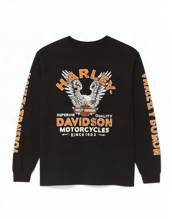 Мужской топ с рисунком Harley Davidson, большой черный хлопок с длинным рукавом
