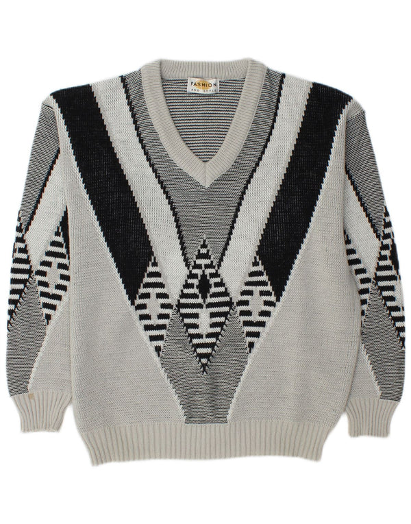 Мужской джемпер с V-образным вырезом VINTAGE UK 34/36 XS Серый Argyle/Diamond