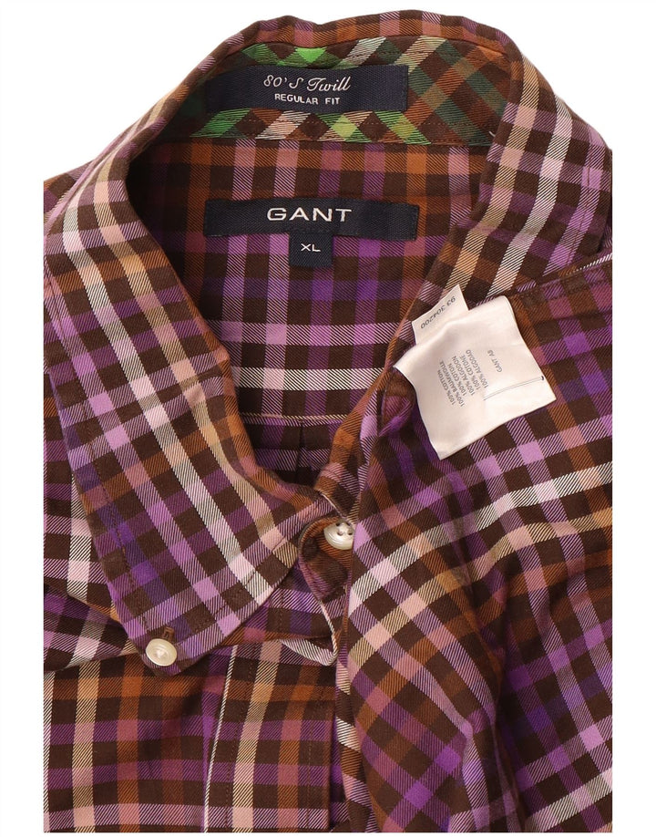 Мужская рубашка стандартного кроя Gant XL, фиолетовая, хлопковая в мелкую клетку