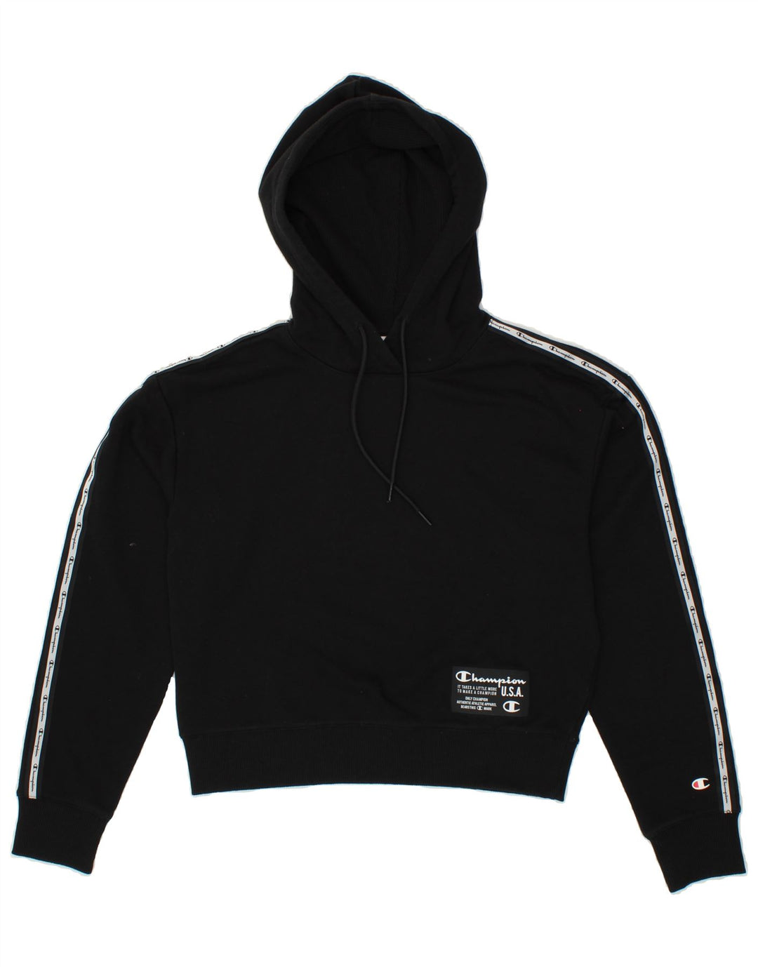 CHAMPION Womens Crop Hoodie Jumper UK 14 Medium Black Vintage Champion and Second-Hand Champion from Messina Hembry 