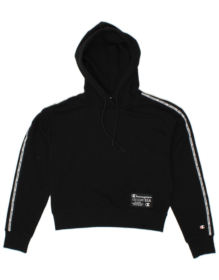 CHAMPION Womens Crop Hoodie Jumper UK 14 Medium Black Vintage Champion and Second-Hand Champion from Messina Hembry 
