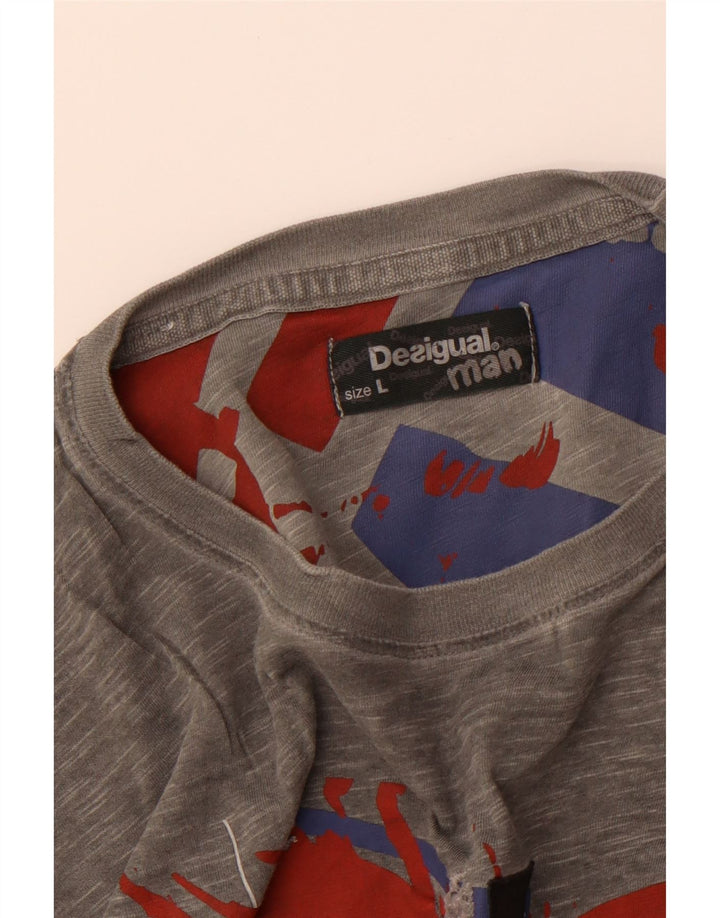 DESIGUAL Мужская футболка с рисунком, большая серая в крапинку