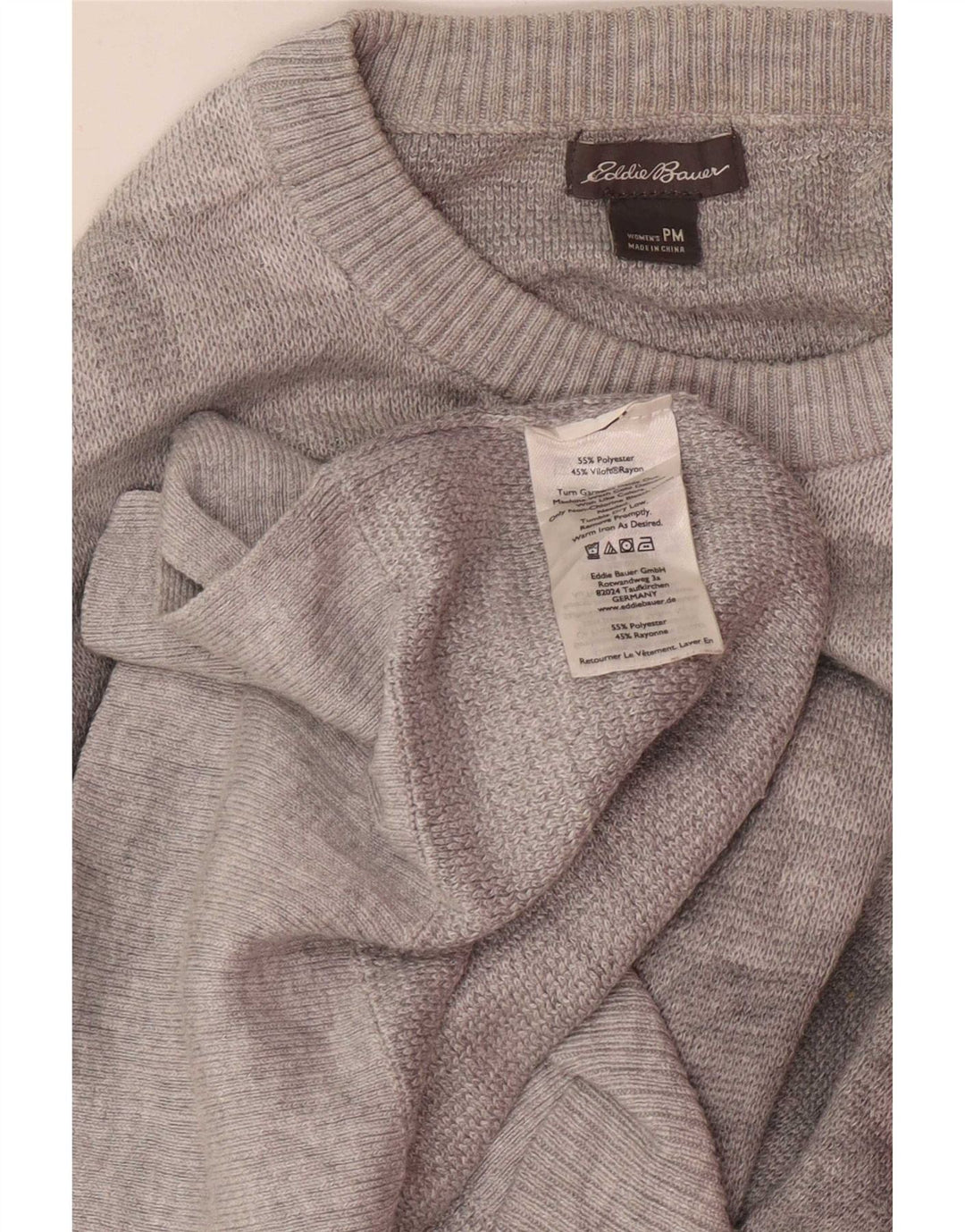 Женский джемпер с круглым вырезом Eddie Bauer Petite, Великобритания 14, средний серый цвет