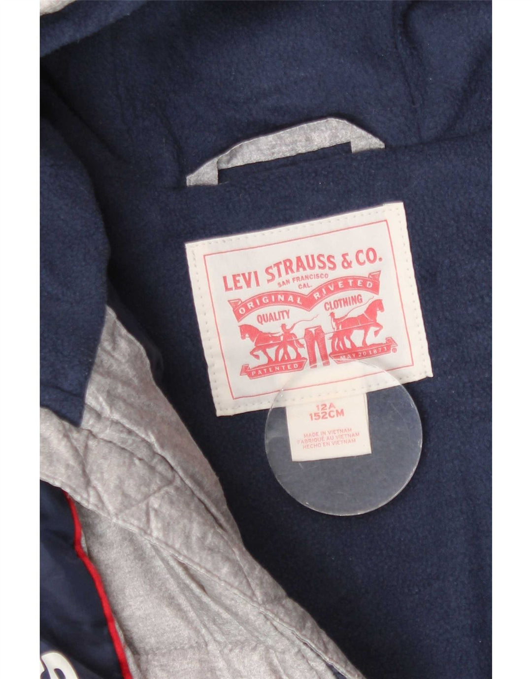 Утепленная куртка с капюшоном и графическим рисунком Levi's для мальчиков 11–12 лет, серая с цветными блоками