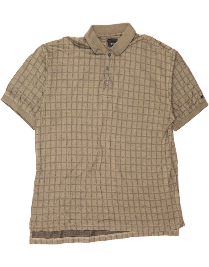 IZOD Mens Polo Shirt Large Beige Check Cotton Vintage Izod and Second-Hand Izod from Messina Hembry 