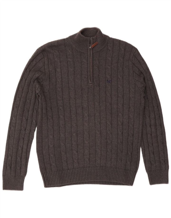 Crew Clothing Мужской джемпер с воротником на молнии, свитер среднего серого цвета, хлопок