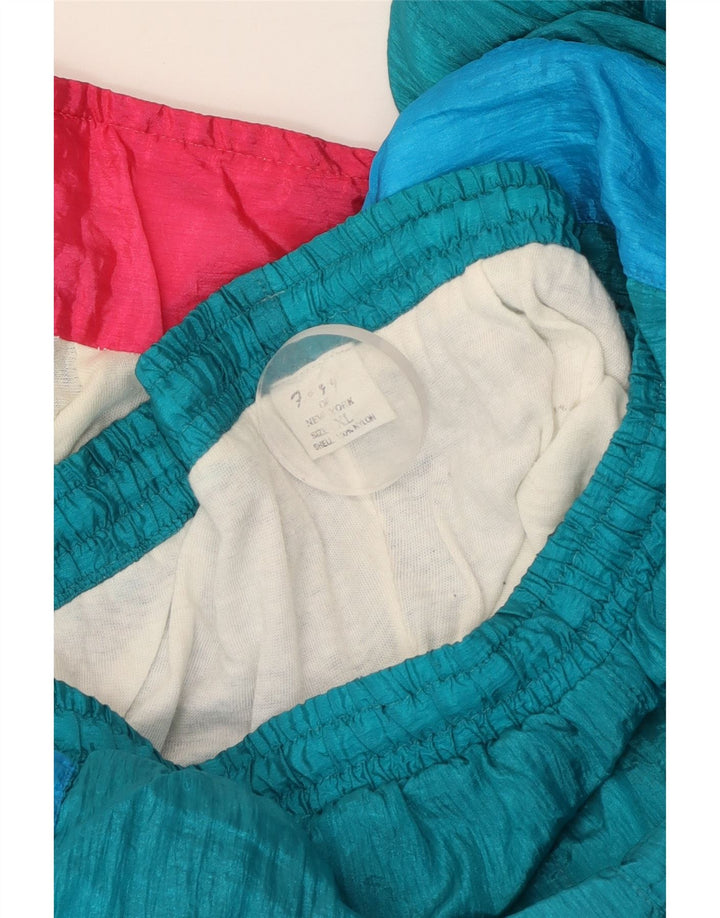 Винтажный мужской полный спортивный костюм XL, синий нейлон с цветными блоками